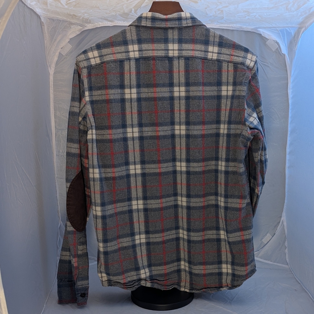 J. Crew Gray, Blue and Red Plaid Button-Down Shirt with Elbow Patches - Picture 2 of 6